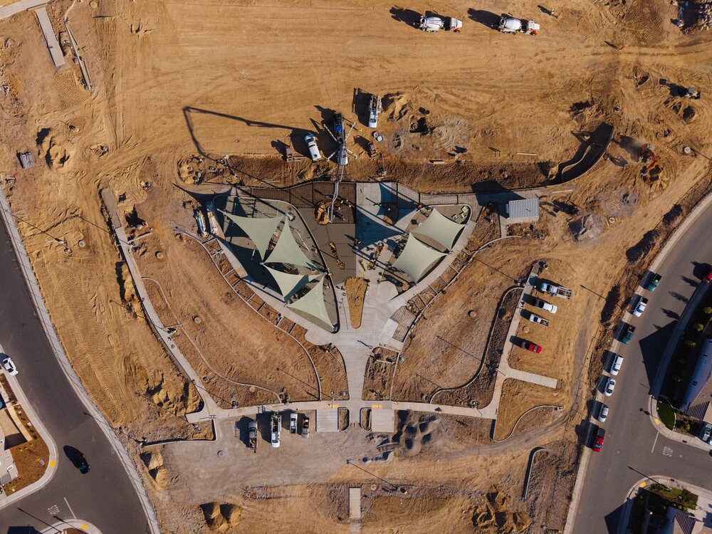 Aerial view of a community park site powered by Fusion Electric